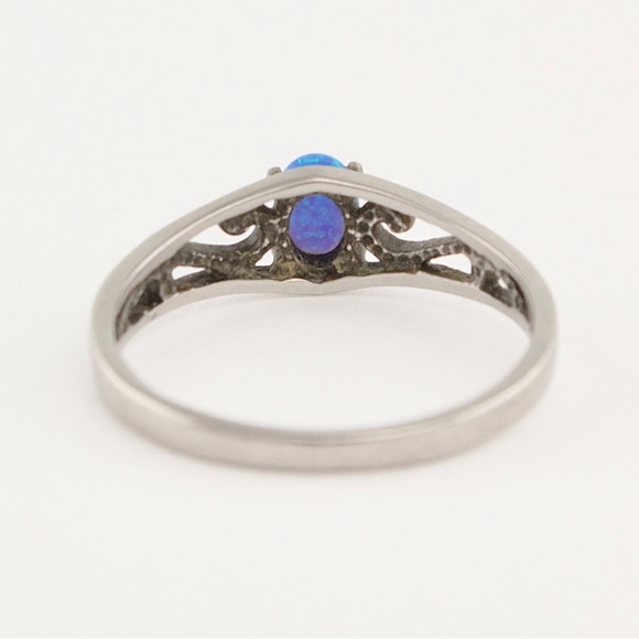 Estate Synthetic Blue Opal Silver Tone Ring Size 8 - Picture 4 of 5